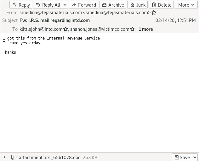 Irs Fraud 2 Tax fraud email quarantined by EnGarde Cloud Email Security-esm-w500.webp